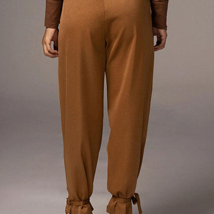 Women's High-Waisted Trousers Pleated Front Tapered Fit Ankle Tie