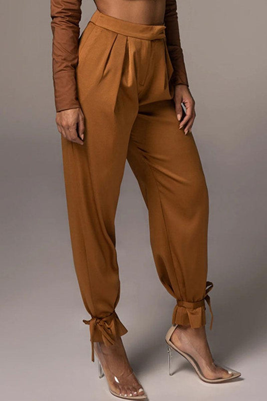 Women's High-Waisted Trousers Pleated Front Tapered Fit Ankle Tie