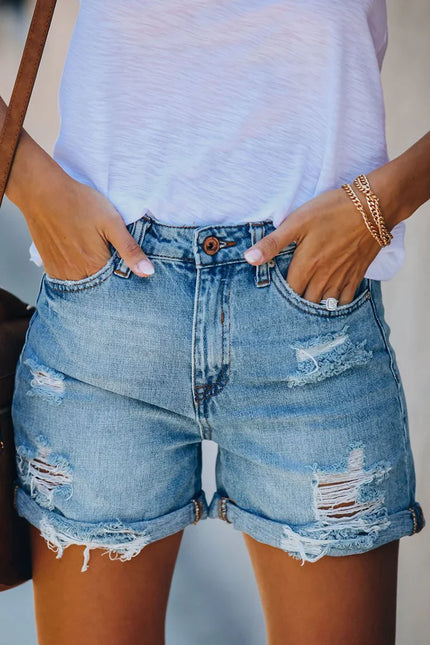 Women's Denim Shorts Ripped Fringed