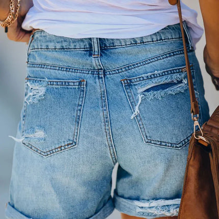 Women's Denim Shorts Ripped Fringed