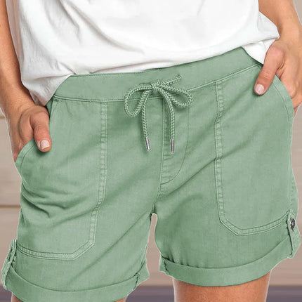 Women's Adjustable Waist Drawstring Shorts with Turned Up Hem