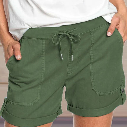 Women's Adjustable Waist Drawstring Shorts with Turned Up Hem