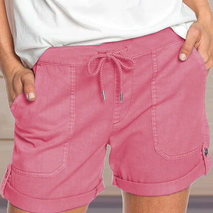 Women's Adjustable Waist Drawstring Shorts with Turned Up Hem