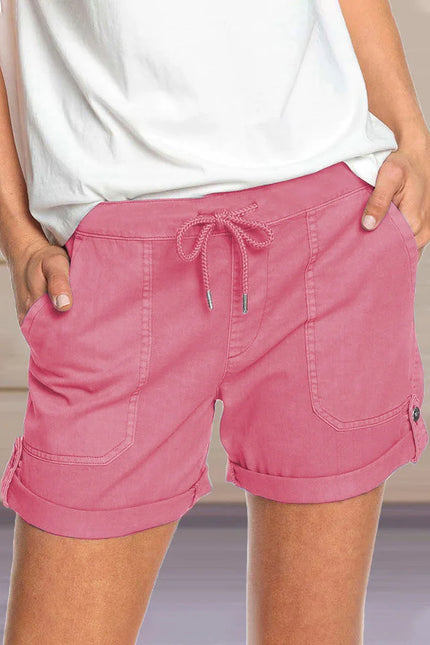 Women's Adjustable Waist Drawstring Shorts with Turned Up Hem