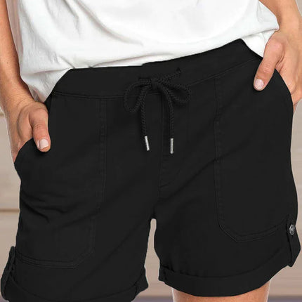 Women's Adjustable Waist Drawstring Shorts with Turned Up Hem