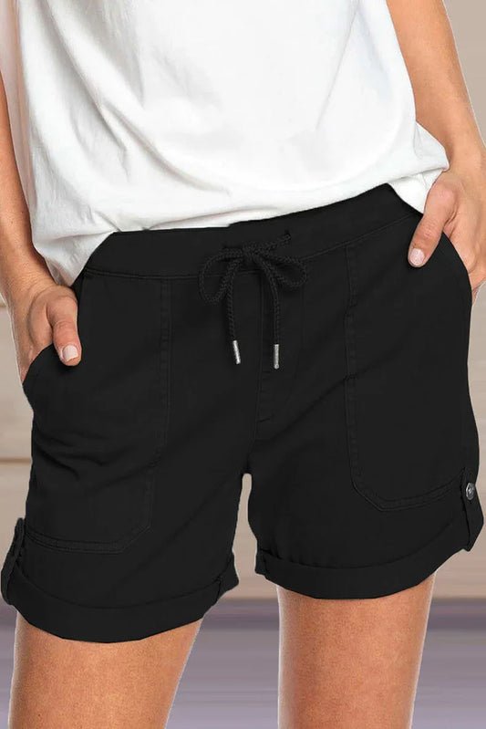 Women's Adjustable Waist Drawstring Shorts with Turned Up Hem