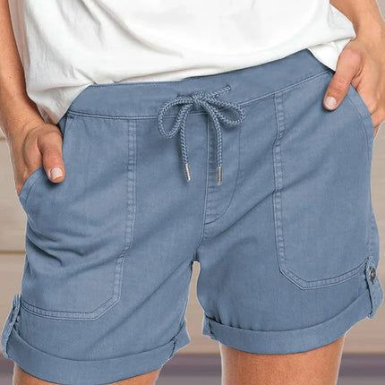 Women's Adjustable Waist Drawstring Shorts with Turned Up Hem