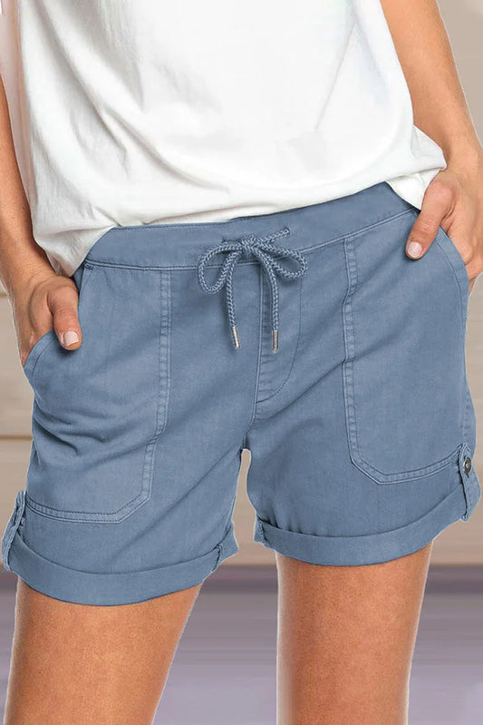 Women's Adjustable Waist Drawstring Shorts with Turned Up Hem