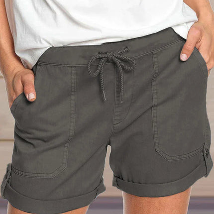 Women's Adjustable Waist Drawstring Shorts with Turned Up Hem