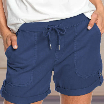 Women's Adjustable Waist Drawstring Shorts with Turned Up Hem