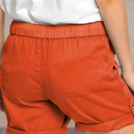 Women's Adjustable Waist Drawstring Shorts with Turned Up Hem