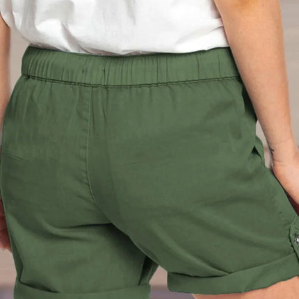 Women's Adjustable Waist Drawstring Shorts with Turned Up Hem