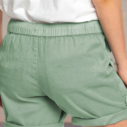Women's Adjustable Waist Drawstring Shorts with Turned Up Hem