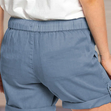 Women's Adjustable Waist Drawstring Shorts with Turned Up Hem