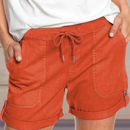 Women's Adjustable Waist Drawstring Shorts with Turned Up Hem