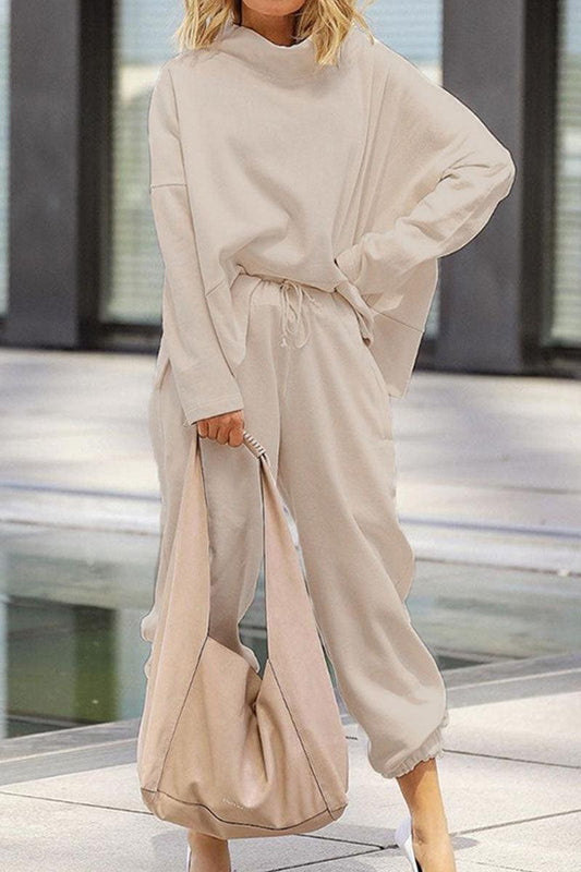 Women's Oversized Sweatshirt and Elastic Waist Trousers Cotton Loungewear Set
