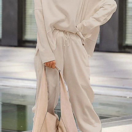 Women's Oversized Sweatshirt & Elastic Waist Trousers Cotton Loungewear Set