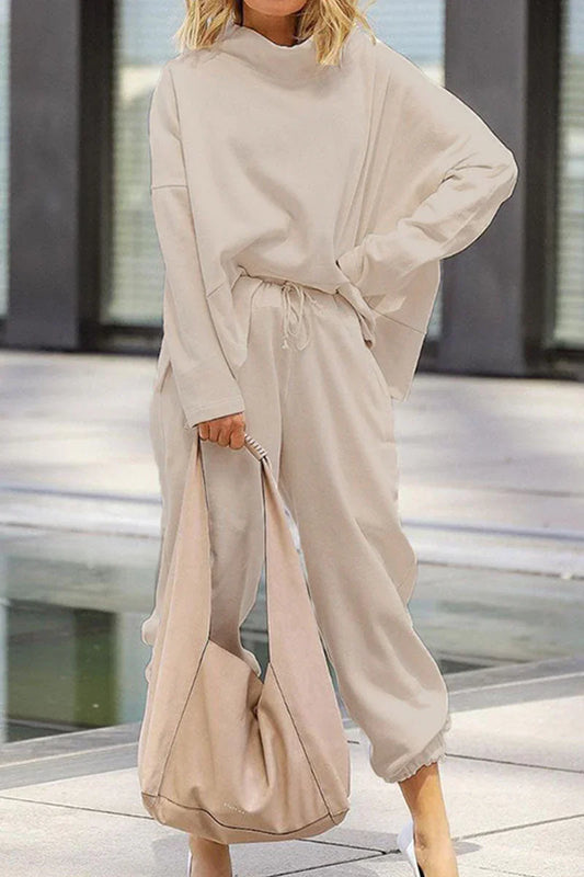 Women's Oversized Sweatshirt & Elastic Waist Trousers Cotton Loungewear Set
