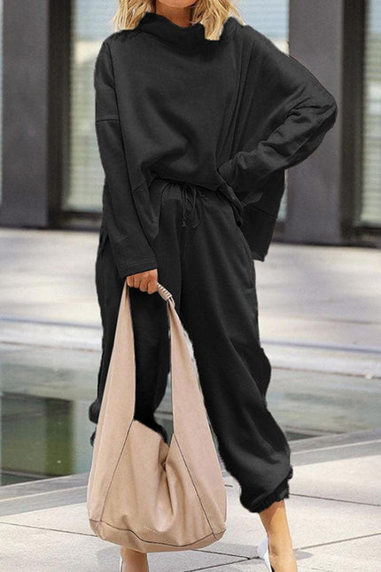 Women's Oversized Sweatshirt and Elastic Waist Trousers Cotton Loungewear Set