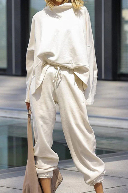 Women's Oversized Sweatshirt & Elastic Waist Trousers Cotton Loungewear Set