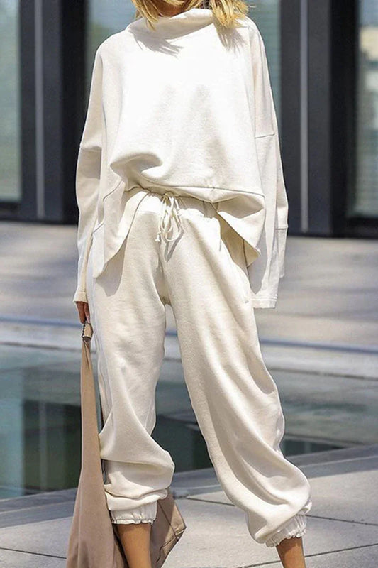 Women's Oversized Sweatshirt & Elastic Waist Trousers Cotton Loungewear Set