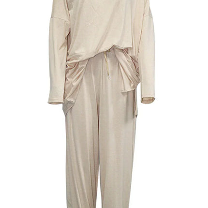 Women's Oversized Sweatshirt & Elastic Waist Trousers Cotton Loungewear Set