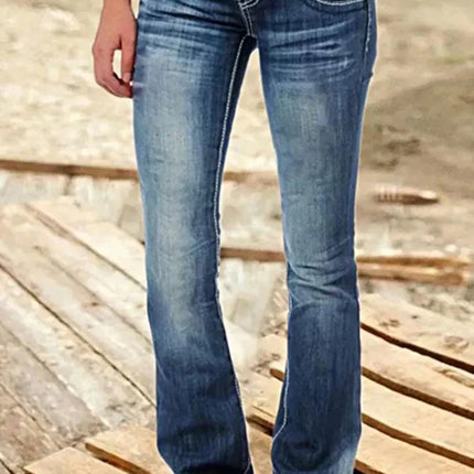Women's Bootcut Denim Jeans Ripped High Waisted