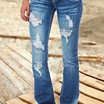 Women's Bootcut Denim Jeans Ripped High Waisted