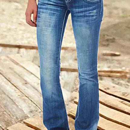 Women's Bootcut Denim Jeans Ripped High Waisted