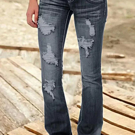 Women's Bootcut Denim Jeans Ripped High Waisted