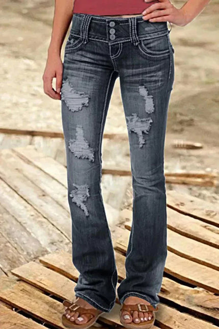 Women's Bootcut Denim Jeans Ripped High Waisted