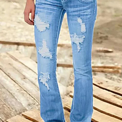 Women's Bootcut Denim Jeans Ripped High Waisted
