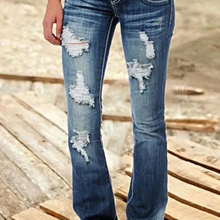 Women's Bootcut Denim Jeans Ripped High Waisted