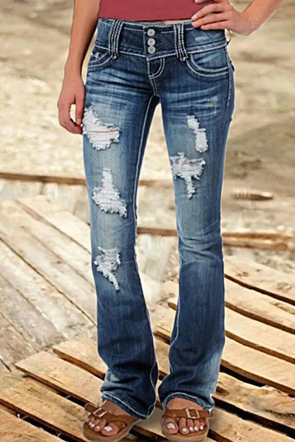 Women's Bootcut Denim Jeans Ripped High Waisted