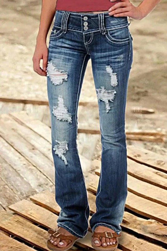 Women's Bootcut Denim Jeans Ripped High Waisted