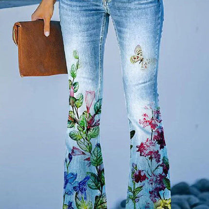 Women's Regular Denim Jeans Floral Pocket