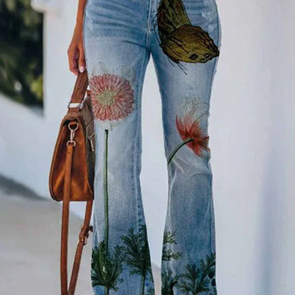 Women's Regular Denim Jeans Floral Pocket