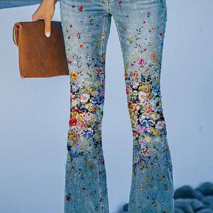 Women's Regular Denim Jeans Floral Pocket