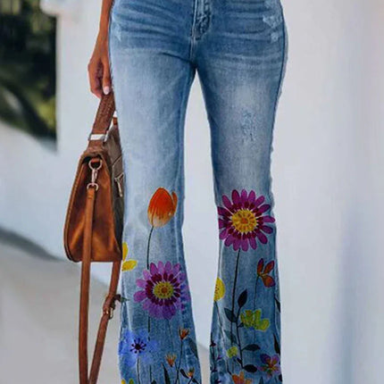 Women's Regular Denim Jeans Floral Pocket
