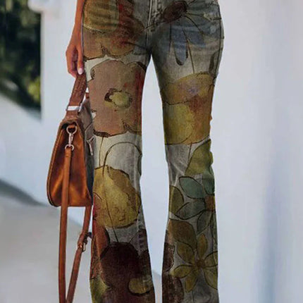 Women's Regular Denim Jeans Floral Pocket