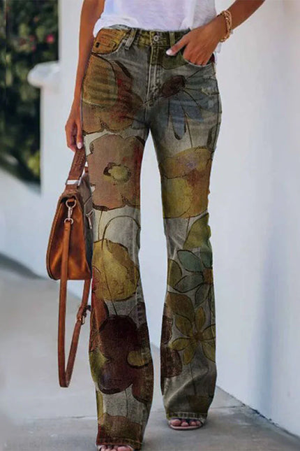 Women's Regular Denim Jeans Floral Pocket