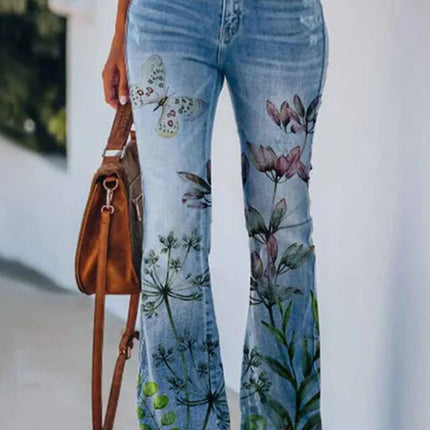 Women's Regular Denim Jeans Floral Pocket