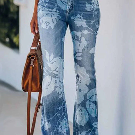 Women's Regular Denim Jeans Floral Pocket