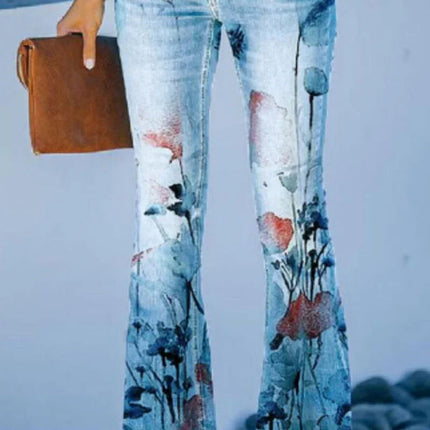 Women's Regular Denim Jeans Floral Pocket