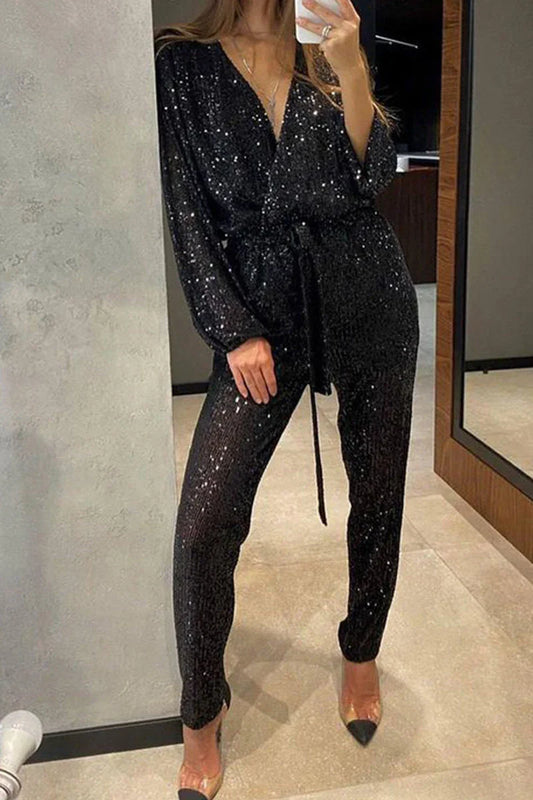 Women's Sequin Bandage Jumpsuit V-Neck