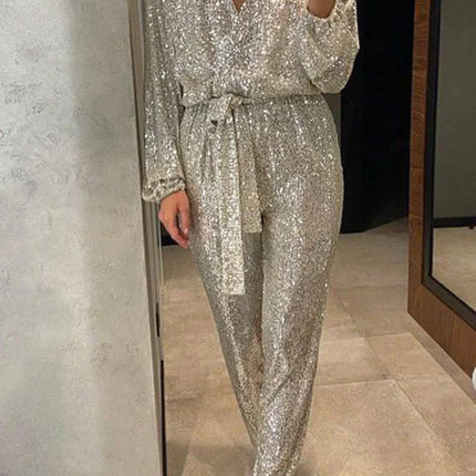 Women's Sequin Bandage Jumpsuit V-Neck