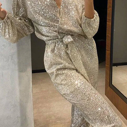 Women's Sequin Bandage Jumpsuit V-Neck