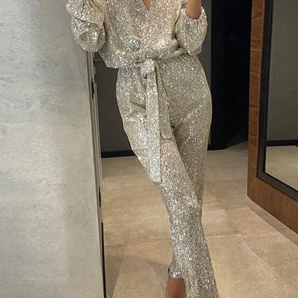Women's Sequin Bandage Jumpsuit V-Neck