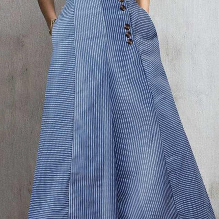 Women's Striped High-Waisted Culottes with Button Detail
