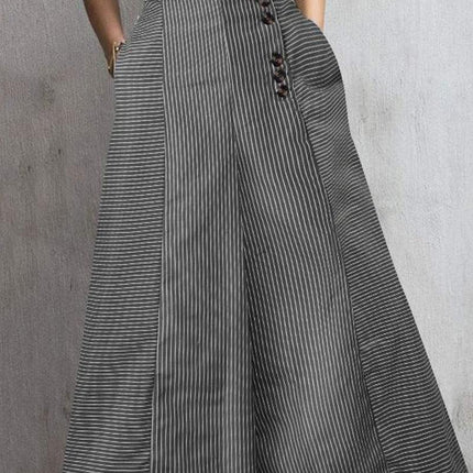 Women's Striped High-Waisted Culottes with Button Detail